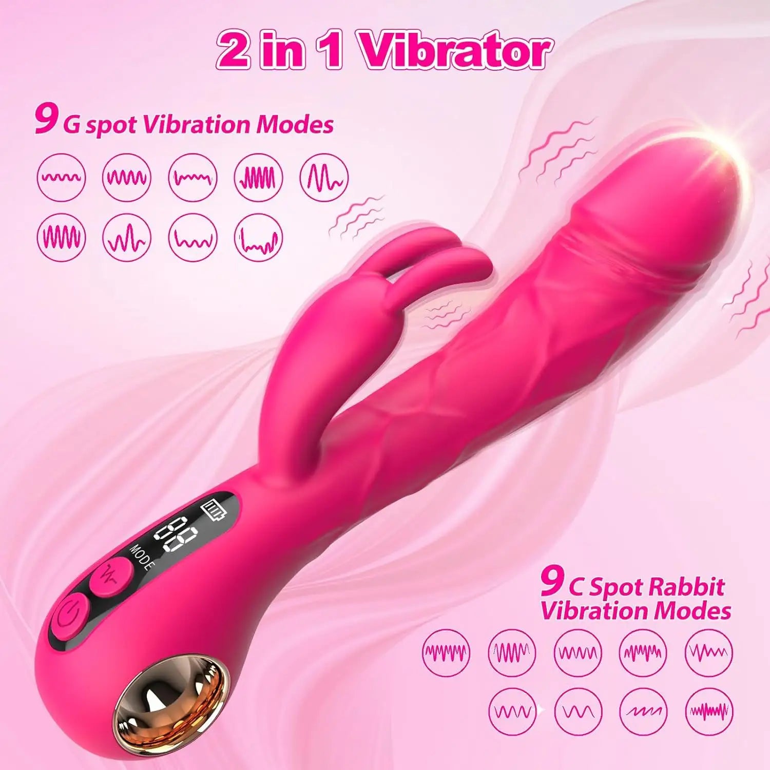 10-band Retractable Vibrating AV Wand Luxurious Shape Soft Touch G-spot 100% Waterproof Clitoral.